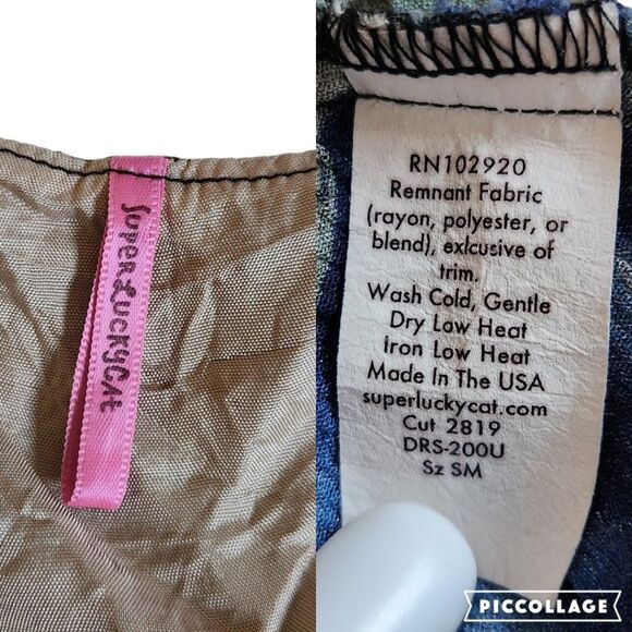 Super Lucky Cat blue black floral zip front short sleeve dress sz S - Picture 10 of 10